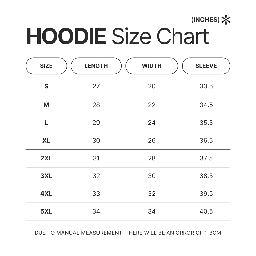 Hoodie Size Chart - Trigun Shop