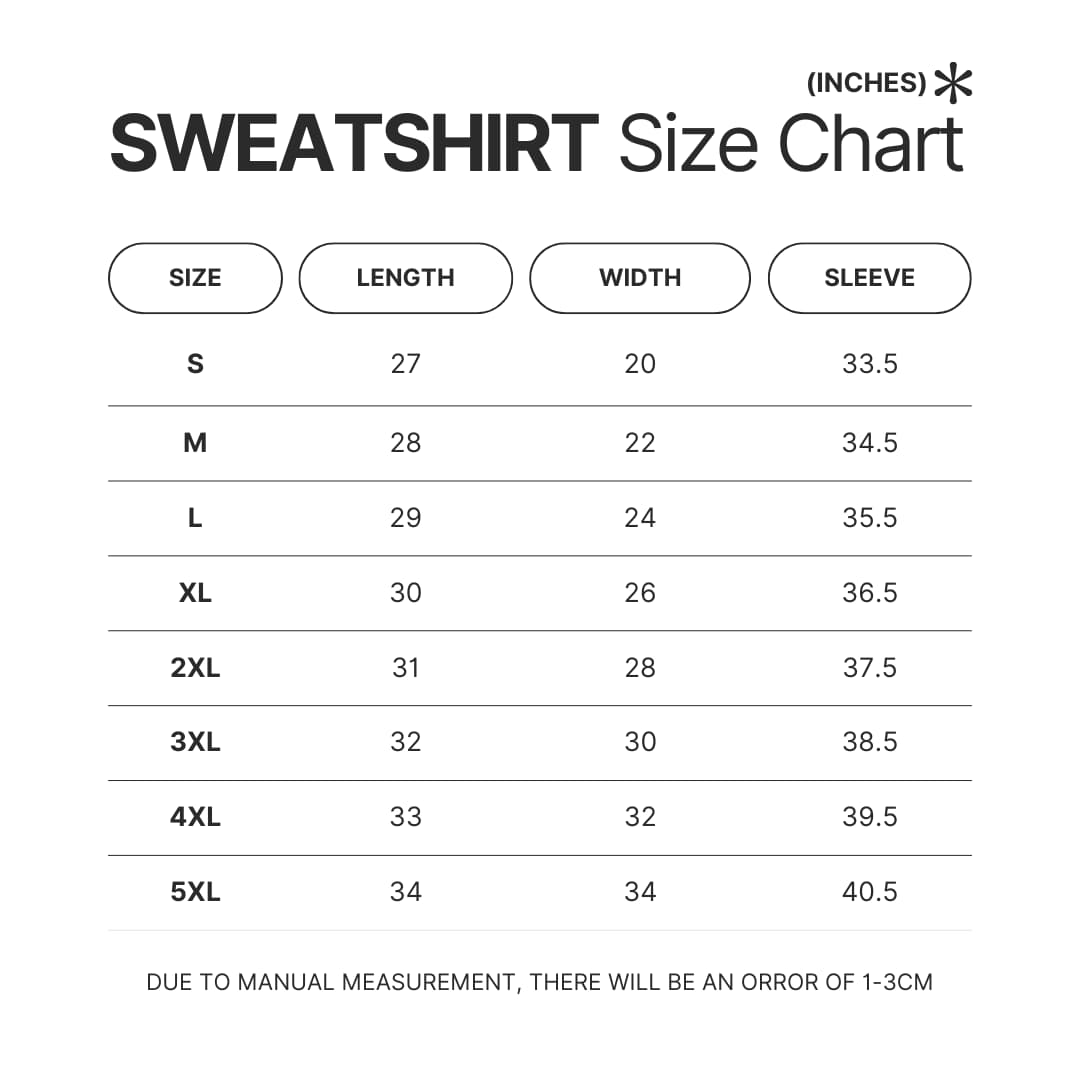 Sweatshirt Size Chart - Trigun Shop
